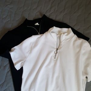 Two Garage Short Sleeve Quarter Zip Crop Tops